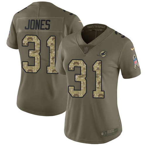 Nike Miami Dolphins #31 Byron Jones Olive Camo Women Stitched NFL Limited 2017 Salute To Service Jersey->women nfl jersey->Women Jersey